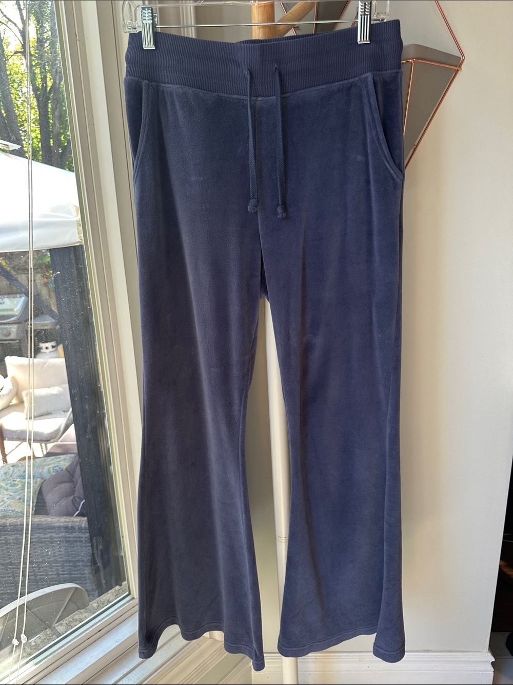 AERIE Navy Blue Slate Velour Lounge Track Pants Flared Soft Velvet Size Medium